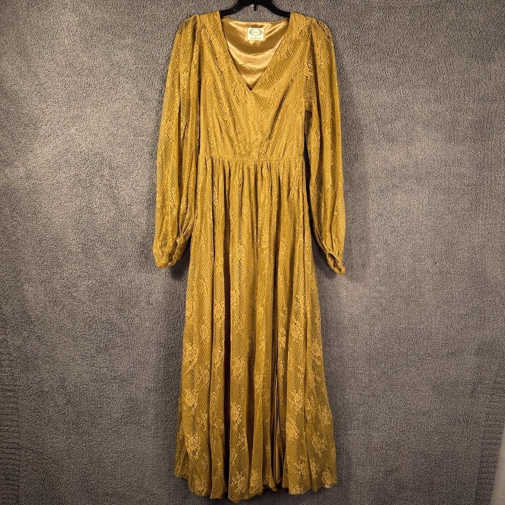 Joyfolie Mia Joy Dress Womens Small Gold Lace Maxi Romantic Boho Fairy‎ Prairie